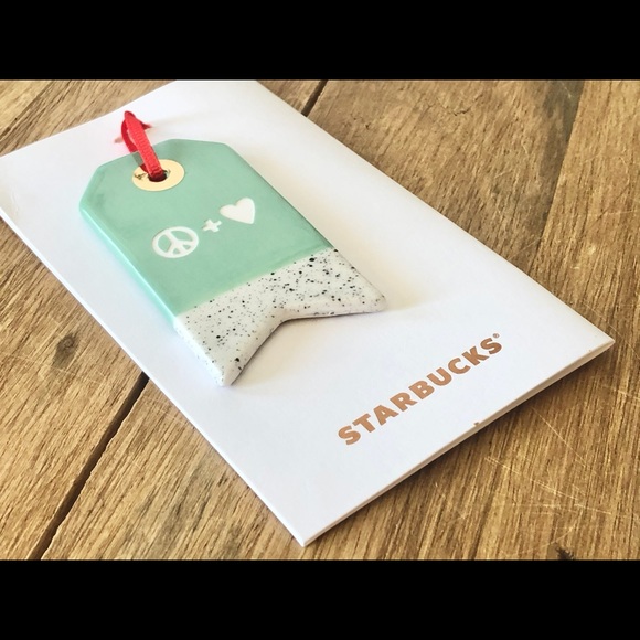 Starbucks Ceramic PEACE & LOVE Ornament, Mint Green/White, 2018 - Picture 7 of 10